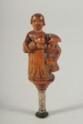 A RARE SLIGHTLY EROTIC CARVED PIPE TAMPLER, CIRCA. 1680 - 1700. A woman with a man at her side.