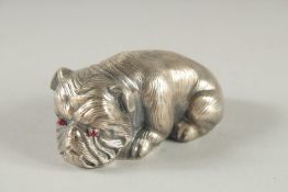 A RUSSIAN SILVER BULL DOG. 2.25ins long. Marks: 84 Head, Faberge I. P.