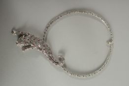 A SILVER EMERALD, RUBY AND SAPPHIRE MARCASITE PANTHER NECKLACE.