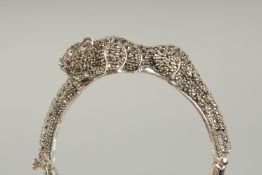 A SILVER MARCASITE SET PANTHER BROOCH.