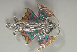 A SILVER PLIQUE ENAMEL FAIRY BROOCH.