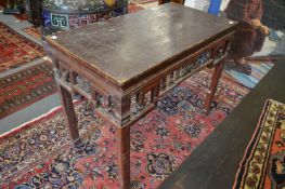 A GOOD JAPANESE SOFTWOOD ALTAR TABLE. 3ft 6ins long, 1ft 11ins high.