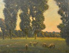 Paul Paul (1865-1937), sheep gathered in a field at dusk, oil on canvas, signed, 17