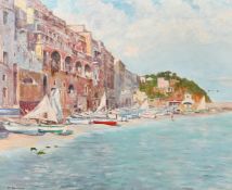 Joseph-Felix Bouchor (1853-1937), boats moored in Capri, oil on canvas, signed, 15