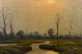 Paul Paul (1865-1937), a tree lined river landscape at dusk, oil on canvas, signed, 16