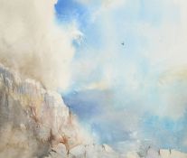 Leslie Worth (1923-2009), 'The Fall of Icarus', watercolour, labels verso, 15.5