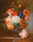 D. Marten (20th Century) A pair of still lifes of mixed flowers in urns on ledges, oils on panel,