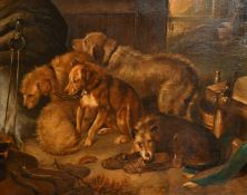 After Landseer, Late 19th Century, 'A Fireside Party', oil on canvas, 25