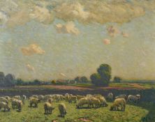 Paul Paul (1865-1937), a flock of sheep in an open field, oil on canvas, signed, 17