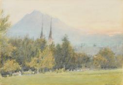 Albert Goodwin, 'Lucerne', a landscape view, watercolour, inscribed, signed and dated 1908, 6.75