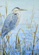 David Barber (20th Century), A heron amongst reeds, acrylic on card, signed and dated '95, 18