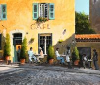 Jeremy Barlow, (20th Century) British, 'Caf, St. Tropez', figures seated at tables outside a caf,