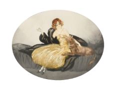 Charles Marie Alexandre Naillod (1876-1941) French, 'Treats' , an elegant young lady seated with her