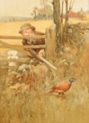 After Lawson Wood, A rough shooter and his dog by a gate near to a Pheasant, chromolithograph, 16.5