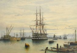 F. Miller (late 19th Century), HMS Victory in Portsmouth Harbour, watercolour, signed, 17