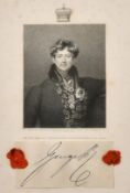 A Print of King George IV, along with his signature and wax seals, 8.5