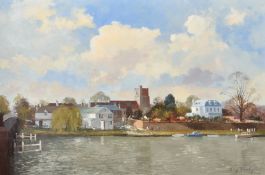 Roy Perry (20th Century) British, 'Cookham Bridge', oil on board, signed, label verso, 18