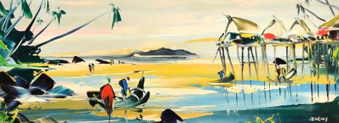 George Deakins (1911-1981) British, A South East Asian scene, oil on board, signed, 12.25