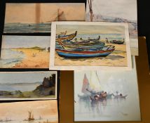 A collection of 19th and 20th Century watercolours, mainly maritime, five signed, sizes from 4.75