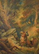 After Cattermole, Knights in armor riding through a forest, watercolour, 29.25