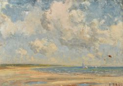 Paul Paul (1865-1937), sailboats off a headland, oil on canvas, signed, 10.5