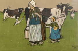 Cecil Aldin, 'The Dairy Maids' and 'Market Day', a pair of chromolithographs, 13