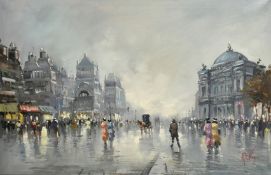 Antonio DeVity, (1901-1993) Italian, A street scene in Paris with figures and horse and carriage