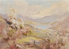 Circle of Falconar Slater, a group of three oil on board paintings of landscapes, all around 12