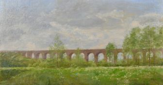Fred Dubery (1926-2011), Chapell Viaduct, Essex, oil on board, signed with initials, 12