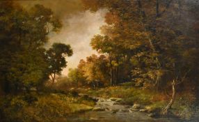 Circle of George Knox (19th Century), a river landscape at dusk, oil on canvas, 22