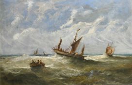 Edwin Hayes (1819-1904) Sailing boats and crew in rough seas, oil on canvas, signed, 20