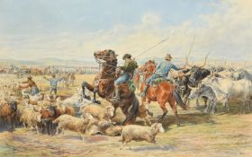 Charles henry Poingdestre (1825-1905) British, 'In the Roman Compagna', watercolour, signed and