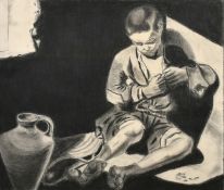 Early 20th Century Continental School, Study of an urchin with a pitcher, mixed media,