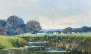Norman Batershill, (20th Century) British, 'Sussex Landscape', a river scene, oil on board,