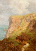 Charles Collins, 'A showery day', cattle on a hillside near the coast, oil on canvas, signed, titled