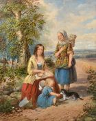 Circle of Thomas Faed (19th Century), 'Dinner time harvest field', watercolour, labels verso, 17