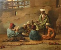 L. Zullo, Circa 1920, an Arab figure teaching young boys, oil on canvas, 18