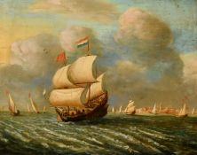 20th Century, A busy shipping scene with sailing boats of a foreign coast, oil on panel, 9.25