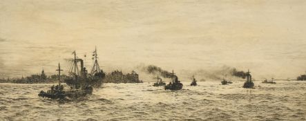 William Lionel Wyllie (1851-1931) British, Portsmouth Harbour, etching, signed in pencil, plate size