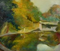 Early 20th Century, Bathers by a lake, oil on canvas, 20