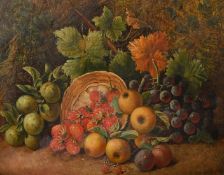 Attributed to H. Livens (19th Century), a still life of mixed fruit and trailing vines, oil on
