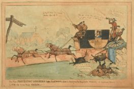 A pair of 19th Century hand coloured caricature etchings, 'The Protestant Sovereign Safety coach'