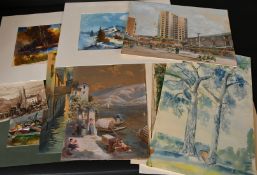 A mixed collection of watercolours, sizes from 5.5