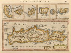 A hand coloured map of Candia (Crete), probably 17th Century, Mercator/Hondius, 6.25