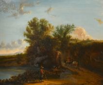 Early 19th Century Italian School, wayfarers gathered on a track, oil on canvas, 20