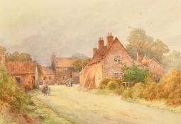 A. Knight (late 19th Century), figures in a village street, watercolour, signed, 14.5