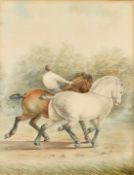 After Rosa Bonheur, a detail from 'The horse fair', watercolour, signed with monogram, 8.5