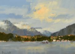 Frederick Beckett, British, 'The car ferry from Bellagio', oil on canvas, signed, The Hawker Gallery