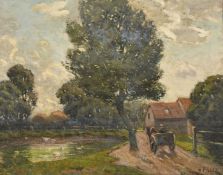 Paul Paul (1865-1937), horse and cart by a pond with ducks, oil on canvas, 14