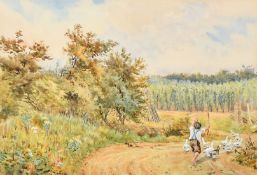 Charles James Adams (1859-1931) British, 'Herding Geese in a hopfield', and 'Rough shooting',